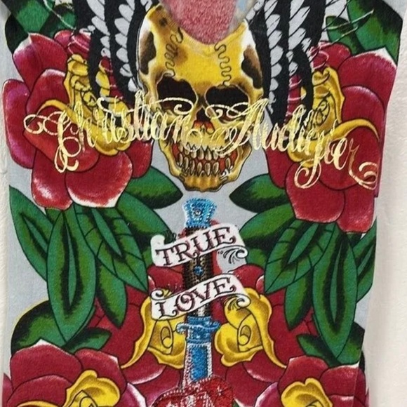 Christian Audigier grey top women’s size medium - Picture 3 of 8